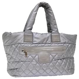 Chanel-Bolsa de mão CHANEL Cococoon Nylon Prata CC Auth bs7271-Metálico