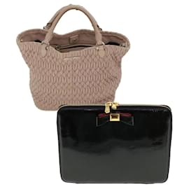 Miu Miu-Miu Miu Hand Bag Enamel Leather 2Set Pink Black Auth bs6160-Pink