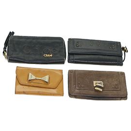 Chloé Chloe Wallet Enamel Leather 4Set Black Brown Auth bs6293 Brown