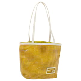 Fendi-FENDI Tote Bag Enamel Yellow White Auth ac1799-Yellow