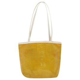 Fendi-FENDI Tote Bag Enamel Yellow White Auth ac1799-Yellow