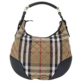 Burberry-BURBERRY Nova Check Quilted Shoulder Bag Canvas Leather Beige Black Auth 50627-Brown
