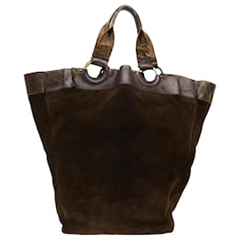 Gucci-GUCCI Hand Bag Suede Brown 95374 Auth bs5004-Brown