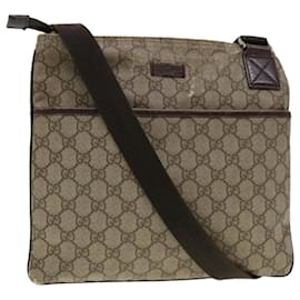 Gucci-GUCCI GG Canvas Shoulder Bag PVC Leather Beige Dark Brown 141626 Auth bs5003-Brown
