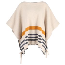 Chloé Chloe Striped Poncho in Cream Wool Brown Beige