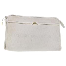 Christian Dior-Christian Dior Honeycomb Canvas Clutch Bag White Auth am4852-White