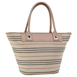 Burberry-BURBERRY Tote Bag Canvas Leather Beige Auth yb121-Brown