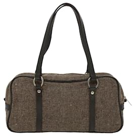 Burberry-BURBERRY Tweed Hand Bag Brown Auth cl505-Brown
