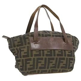 Fendi-Bolso de mano FENDI Zucca Canvas Marrón Negro Auth **Sticky am375sol-Castaño