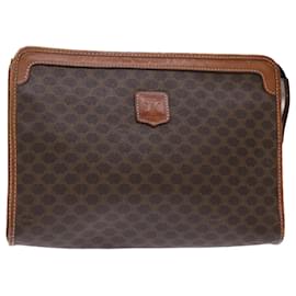 Céline-CELINE Macadam Canvas Clutch Bag PVC Leather Brown Auth 50615-Brown