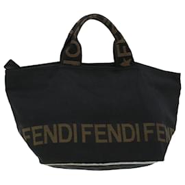 Fendi-FENDI Zucca Canvas Hand Bag Black Brown Auth bs6057-Black