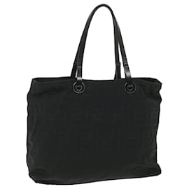 Fendi-FENDI Zucca Canvas Shoulder Bag Nylon Black Auth rd4348-Black