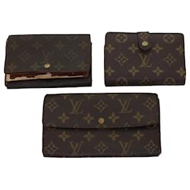 Louis Vuitton-LOUIS VUITTON Monogram Wallet 3set LV Auth 45620-Brown