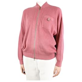 Brunello Cucinelli-Pink zipped cardigan - size UK 8-Pink