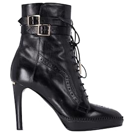 Burberry-Burberry Brogue Platform Ankle Boots in Black Leather-Black