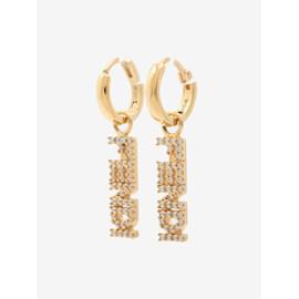 Fendi-Boucles d'oreilles pendantes à logo orné de strass plaqué or-Doré