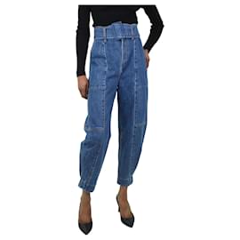 Autre Marque-Blaue Jeans mit hohem Bund und Einsätzen und Gürtel – Größe S-Blau
