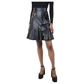 Alexander Mcqueen-Black leather ruffle skirt - size UK 4-Black