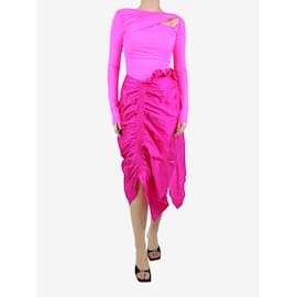 Preen By Thornton Bregazzi-Hot pink asymmetric silk dress - size M-Pink