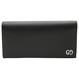 Gucci-Gucci Logo Long Wallet in Black Leather-Black