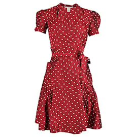 Diane Von Furstenberg-Diane Von Furstenberg Polka Dot Wrap Dress in Red Silk-Red