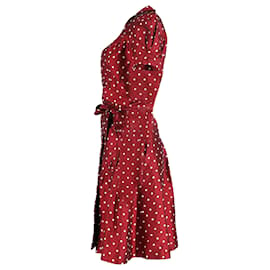 Diane Von Furstenberg-Diane Von Furstenberg Robe portefeuille à pois en soie rouge-Rouge