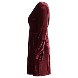 Diane Von Furstenberg-Diane Von Furstenberg Plunge Neck Mini Dress in Burgundy Velvet-Dark red