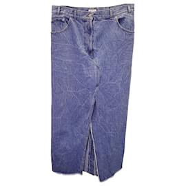 Dries Van Noten-Dries Van Noten Front Slit Midi Denim Skirt in Blue Cotton-Blue