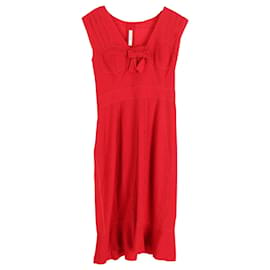 Prada-Prada Bow Detail V-neck Dress in Red Polyester-Red