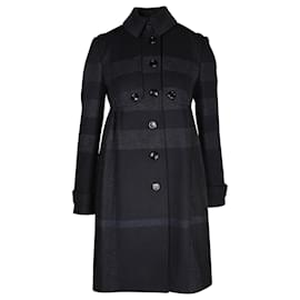 Burberry-Burberry Checkered Buttoned Coat in Black Cupro-Black