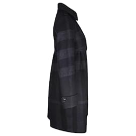 Burberry-Manteau boutonné à carreaux Burberry en Cupro noir-Noir