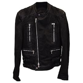 Balmain Moto Jacket in Black Cotton Black