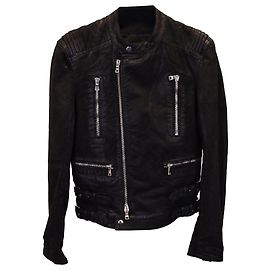 Balmain Motorradjacke aus schwarzer Baumwolle Schwarz