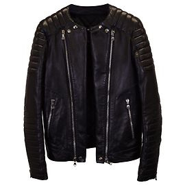 Balmain Biker Collarless Jacket In Black Lambskin Leather  Black