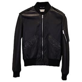 Saint Laurent Bomber Jacket in Black Leather Black
