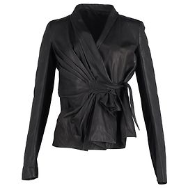 Rick Owens Pleated Wrap Jacket In Black Leather Black