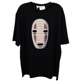 Loewe-Camiseta de algodón negra con bordado Kaonashi de lujo de Loewe-Negro