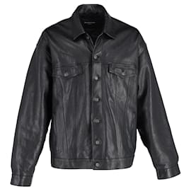 Balenciaga-Balenciaga Boxy Leather Jacket in Black Leather-Black