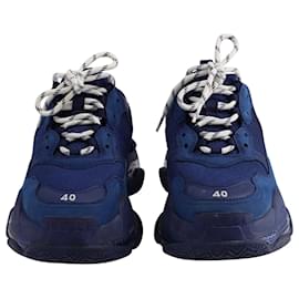 Balenciaga-Balenciaga Triple S Sneakers in Navy Polyurethane-Blue,Navy blue