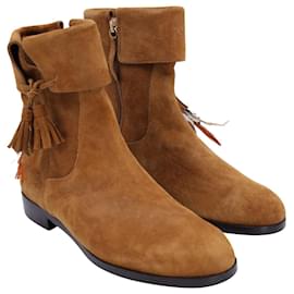 Aquazzura-Aquazzura Coachella Ankle Boots in Brown Suede-Brown,Beige