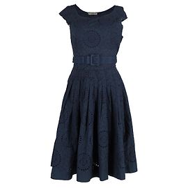 Vestido con cinturón y bordado inglés de Prada en algodón azul marino Azul Azul marino