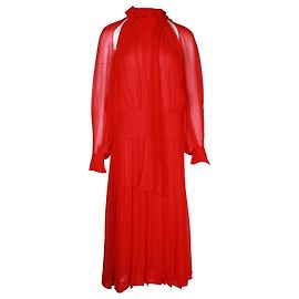 Abito midi Victoria Beckham con maniche trasparenti in seta rossa Rosso