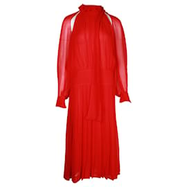 Victoria Beckham-Robe mi-longue à manches transparentes Victoria Beckham en soie rouge-Rouge