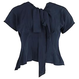Miu Miu-Miu Miu Front Tie Top in Navy Blue Silk-Blue,Navy blue