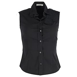 Prada-Prada Eyelet Panel Sleeveless Buttoned Top in Black Cotton-Black