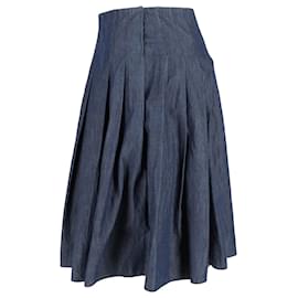 Prada-Prada Pleated Skirt in Navy Blue Cotton-Blue,Navy blue