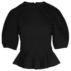 Alexander Mcqueen-Alexander McQueen Top Peplum de manga redonda em lã preta-Preto