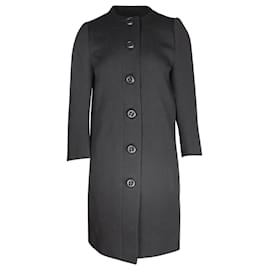 Prada-Prada Buttoned Top Coat in Charcoal Wool-Dark grey