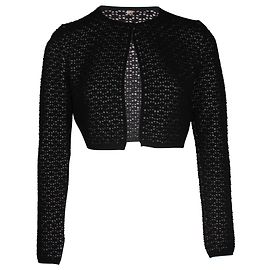 Alaïa Alaia Perforated Cropped Cardigan in Black Wool Other