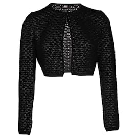 Alaïa-Alaia Perforated Cropped Cardigan in Black Wool-Other